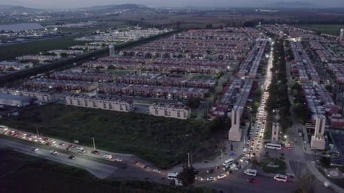 Aerial View of Suburban Neighborhood at Night
