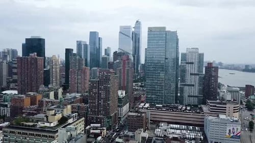 Luxury apartment Buildings in downtown of Manhattan. Mirrored skyscrapers in New York City during cl