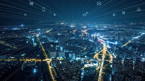 smart Connected city skyline. Futuristic network concept, city Technology