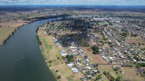 Aerial View Of Grafton On Riverbank. Clarence River In New South Wales, Australia.