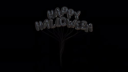 Animated Happy Halloween Black Balloon Text