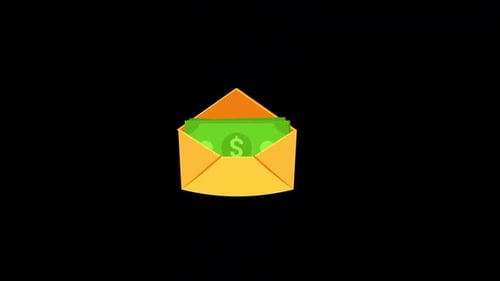 Flat Design Dollar Bill Money Falling into an Envelope Animation