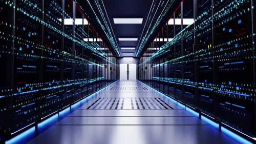 Concept of Cloud Data Flow Moving Through Rack Servers Service Center