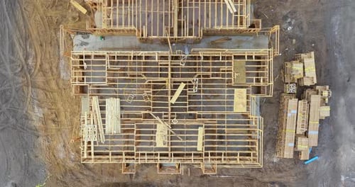 Wooden Frame of New American Apartment Condo Under Construction Development of Residential Housing