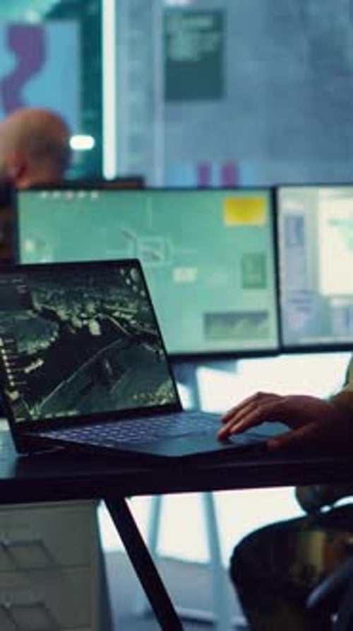 Vertical Video Navy Operations Specialist Examines Ships Along the Coast Line