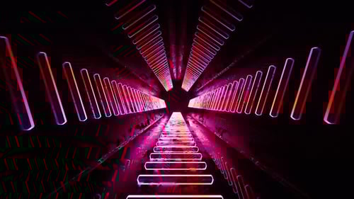 Dark tunnel with glowing neon lines