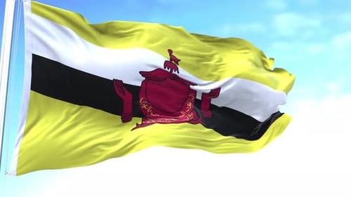Realistic 3D Flag of Brunei Waving in Blue Sky