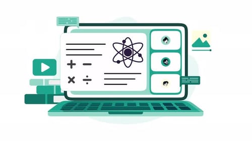 Animated Flat Design Online Science Education Interface