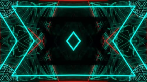 Turquoise And Red Triangles Rhombus And Stripes Neon Geometry Background Vj Loop In 4K