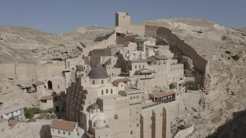 Mar Saba Greek Orthodox Monastery in Israel Judaean Desert, Aerial view