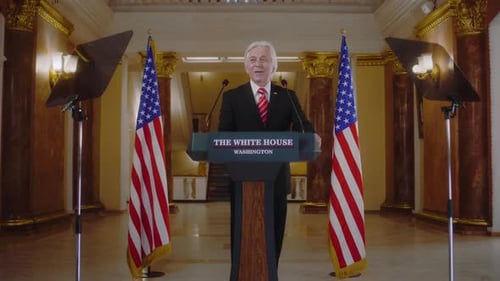 Senior President of the USA Gives Speech in the White House