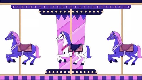 Animated Flat Design Carousel Horses for Celebration Events