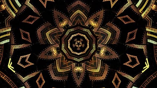 Golden Greek Pattern Kaleidoscope Loop Background