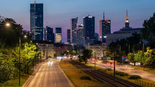 Evening Rush Hour in Warsaw's Mokotow Quarter: Timelapse Scene