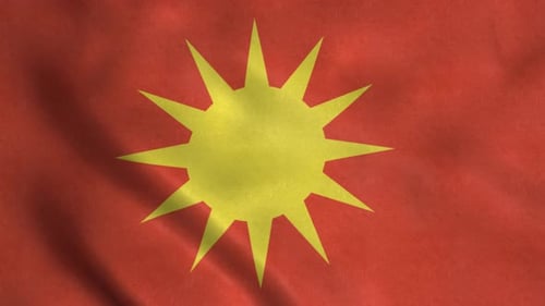 Dynamic Waving Red Fabric with Yellow Sun Star Animation