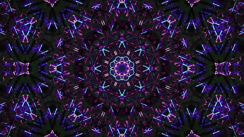 Fractal mandala with futuristic lines, pulsing geometric symbols and glow neon light