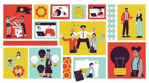 Team work diversity animated bento grid layout