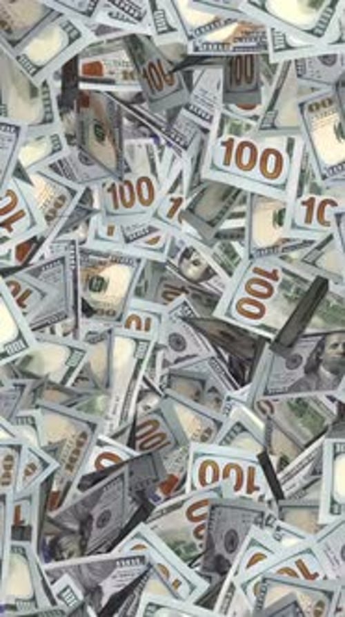 Money Pool Background Loop - II - American 100 Dollars Modern Bills - Vertical Screen