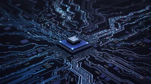 Glowing Microchip Circuit Board Data Flow Animation Circuit Board Pulsing Data Traces Highlights
