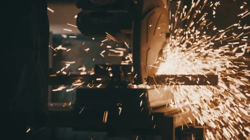 Metal Chop Saw Cutting Steel With Sparks Flying