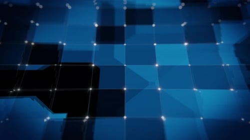 Hightech-Grid-Video, blauer Hintergrund des Nachrichtenstudios, digitale Hightech-Produktwerbung, Unternehmens-PR