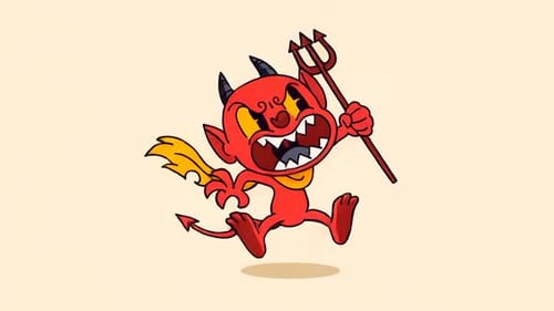 Cute Cartoon Red Devil with Trident