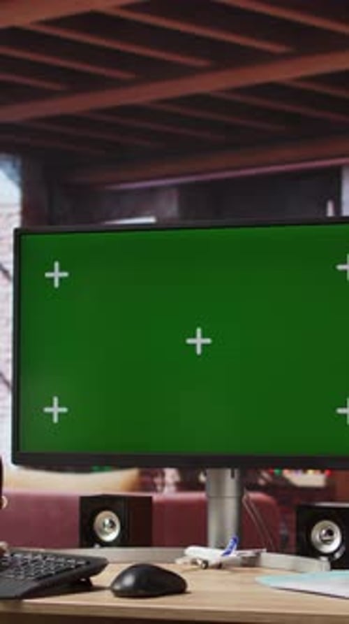 Vertical Video Student at Home Browsing Internet on Green Screen Computer