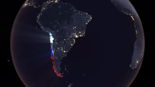 Earth Globe Zoom to Chile Highlight with Flag Colors