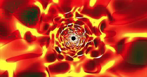 Looped yellow fiery hot endless tunnel of natural molten lava volcano shiny reflective, Abstract bac