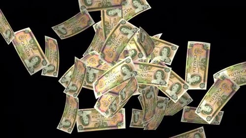 Canadian Twenty Dollar Bills Falling Money Loop Overlay