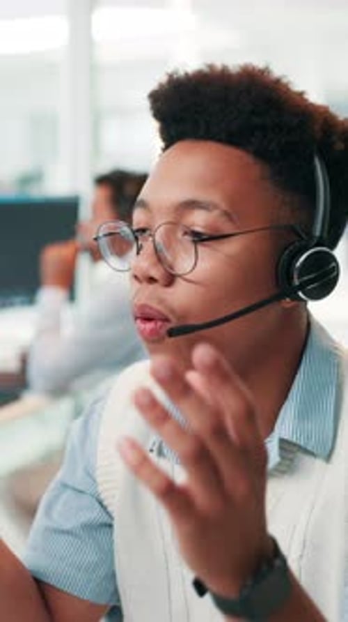 Office, businessman and talking with headset for call center, consulting