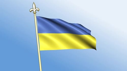 Realistic Waving Ukraine Flag on a Golden Flagpole Loop