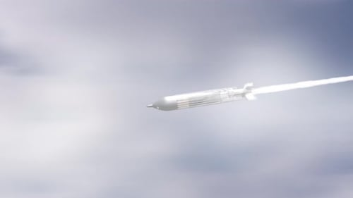 3D Missile Flying Through Clouds with Bright Contrail