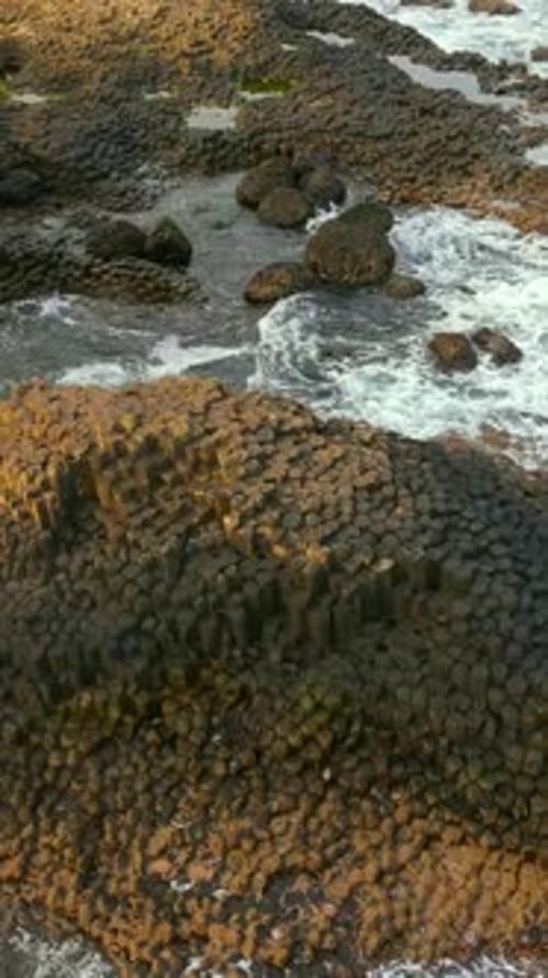 Social ratio aerial video of the basalt colums at The Giant's Causeway in Bushmills, Antrim, NI