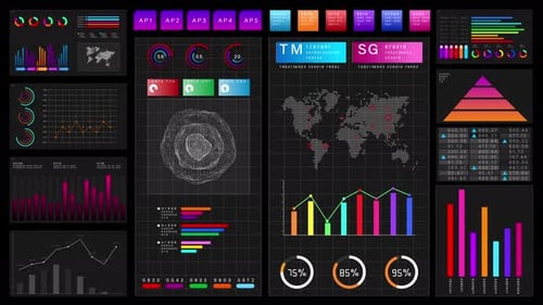 Animated Digital Data Display Interface with Futuristic HUD Elements