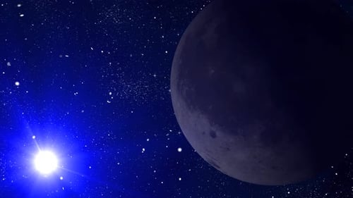 Spinning Moon planet sphere galaxy in space with solar system, Amazing Sunrise Over The Moon. 2585
