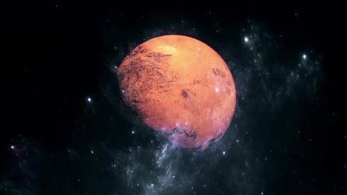 Rotating Red Planet Mars in Deep Space Background