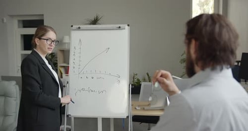 Geschäftsfrau hält Kollegen einen Vortrag über Zukunftspläne