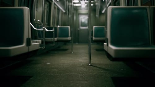 Empty Metal Subway Train in Urban Chicago
