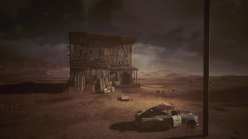 Secluded Shelter with Broken Walls and Flashing Lightning in Barren ...