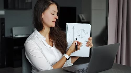 Woman Explains Charts During Video Conference at Home