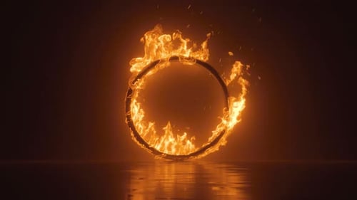 Burning ring of fire with dynamic reflections on surface