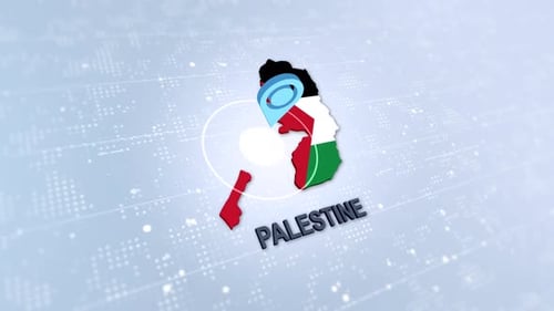 Modern 3D Palestine Map Flag and Location Pin Reveal