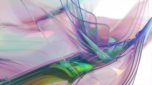 Animation 3D gracieuse d'une structure délicate ressemblant à un tissu translucide aux couleurs pastel, elle se déplace avec fluidité