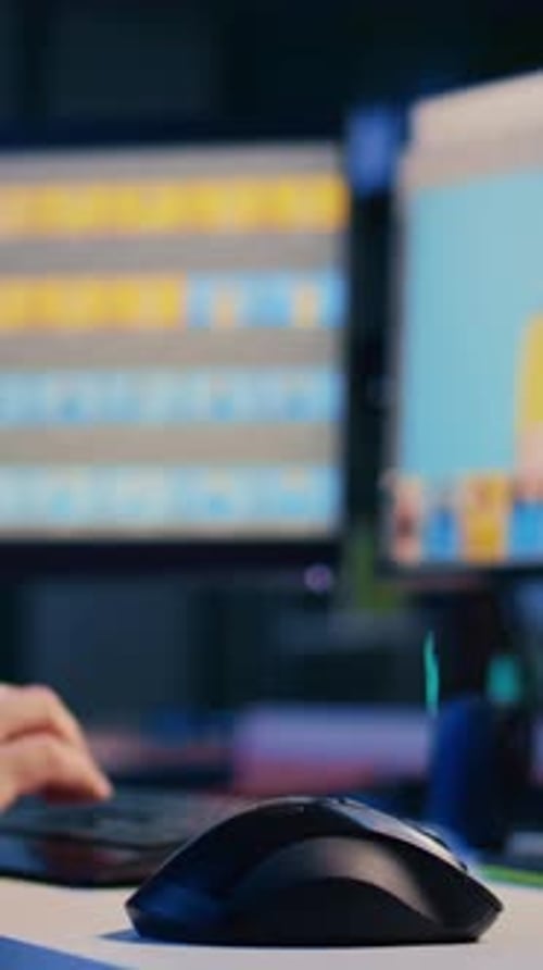 Vertical Video Expert Editing Photos in Advertising Agency Office Close Up Shot