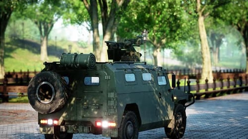 Armored Military Car in Big City