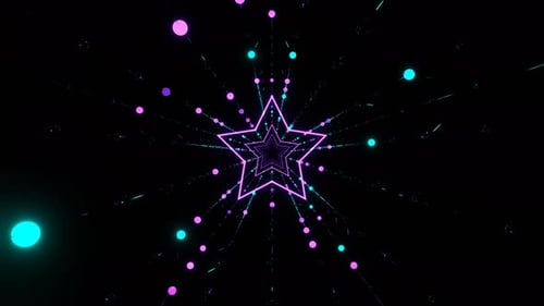 Turquoise And Purple Festive Star Shaped Tunnel With Twinkling Lights Background Vj Loop In 4K