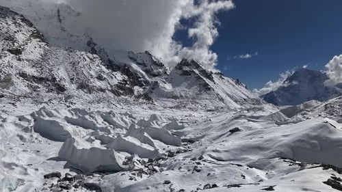 Aerial footage over Everest Base Camp in Himalaya mountains, Nepal
