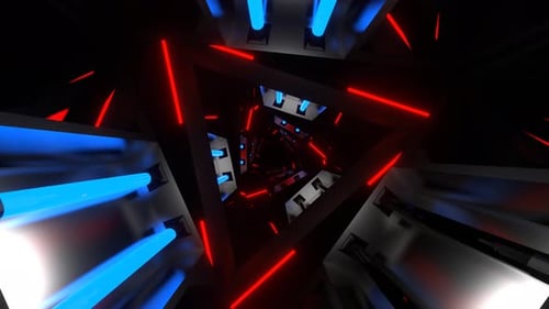 Red And Blue Neon Glowing Triangular Spiral Background Vj Loop In 4K
