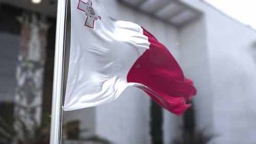 National Flag of Malta Waving in the Wind Slow Motion